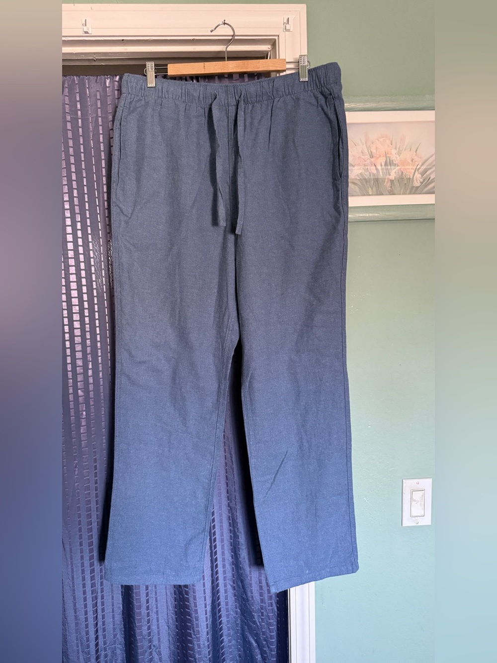 J.Crew Women’s Size L Tall Blue 100% Cotton Flannel Pull-On Pants 31.5” Inseam